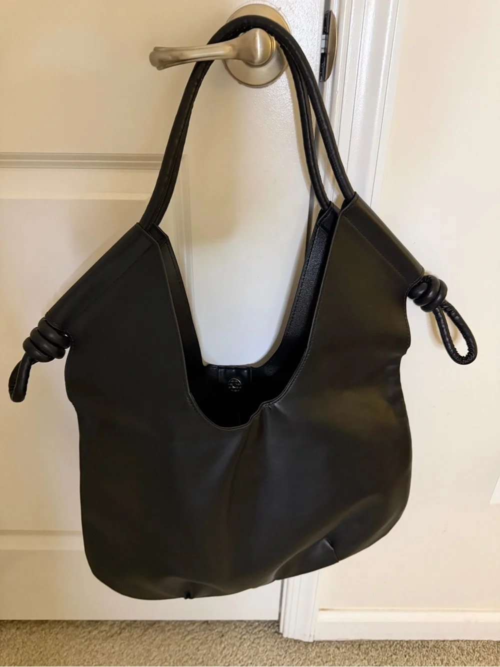 Classic Black Leather Tote Bag for Women